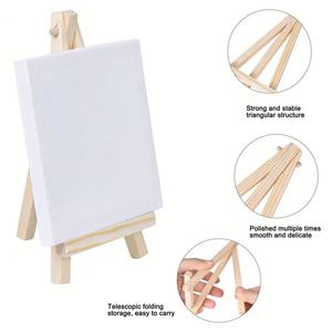 X1021 Mini 10x10cm <b>Canvas</b> Paint Set Blank Desktop Easel with <b>Wooden</b> Stand for Painting - Product Image 2