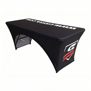 Jeté de table avec logo imprimé sur mesure Nappe de table extensible et ajustée personnalisée pour événement de salon professionnel - Product Image 4