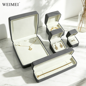 WEIMEI - Caja de Embalaje de Joyería Personalizada con Logotipo, de Lujo, Moderna, de Cuero PU Gris Oscuro, con Interior Crema, para Anillos, Collares y Colgantes - Product Image 1