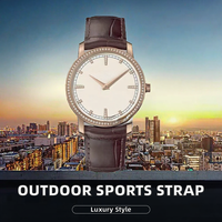 Montre mécanique en acier inoxydable avec bracelet en cuir, boîtier rond, sport, 20 mm, résistante à l'eau 30 bars, pour homme