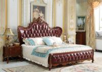 Ensemble de meubles de chambre à coucher de luxe, style royal français classique, en bois de hêtre, avec feuille d'or et tissu italien, lit double antique hypoallergénique