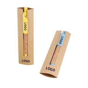 Stylo bille personnalisé avec logo, en paille de blé et liège, écologique, pour l'école - Product Image 3