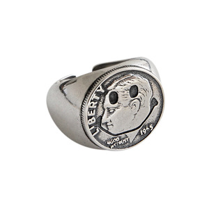 Plata de ley 925 Joyas retro Vintage Minoría Acabado antiguo Anillo de estatua de cara sonriente - Product Image 1