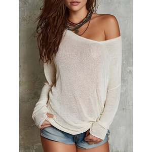 Ivory White <b>Off</b> <b>Shoulder</b> Knit Sweater <b>Long</b> <b>Sleeve</b> Women's Lightweight Open Front <b>Top</b> - Product Image 4