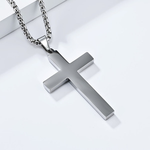 yunnique minimalist <b>titanium</b> steel smooth cross necklace, unisex street style pendant, sweater <b>chain</b> necklace. - Product Image 4