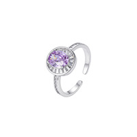Bague en Améthyste pour Femme, Ovale, Violette, avec Halo Soleil en Zircon Cubique (CZ) et Pavé, Plaqué Or 18K, Réglable, Ouverte, Tendance, Idéale comme Cadeau