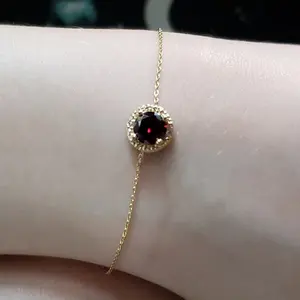 Beautiful 925 sterling silver 18k gold plated diamond healing stone natural red garnet faceted crystal bracelet