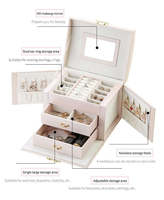 Mallette de Rangement à Bijoux de Luxe en Gros, Grande Boîte à Bijoux à 3 Tiroirs avec Miroir en Cuir PU, Organisateur Valise avec Poignée