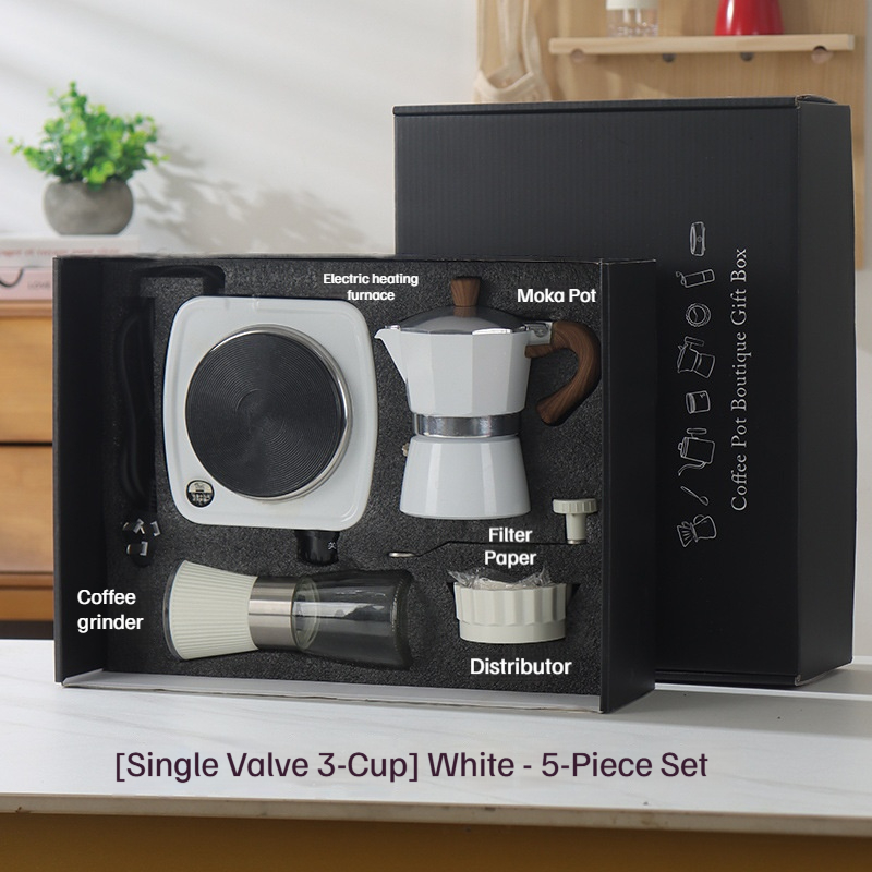 Coffret cadeau volant-pot à moka ensemble de 5 pièces-boîte noire-pot blanc