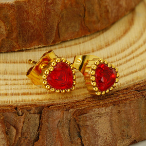 18K Gold Cubic Zirconia Heart Stud Earrings Stainless Steel Red Green Diamond Fashionable Fine <strong>Jewelry</strong> Gift for Girls Women - Product Image 4