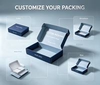 Boîte d'expédition en carton ondulé bleu foncé personnalisée, impression intégrale du logo, boîte pliante pour emballage de produits cadeaux de marque.