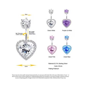 Gaby New Arrive Ocean Heart Shape 925 <strong>Sterling</strong> <strong>Silver</strong> <strong>Belly</strong> Button Ring Navel Piercing Body Jewelry Bulk - Product Image 2