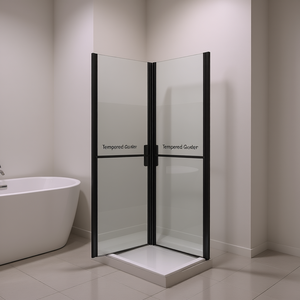 Half Frosted Shower Door 26.8-28x74.8 In <b>Black</b> <b>Frame</b> Tempered Glass Swing Style Rectangular Minimalist Design - Product Image 2