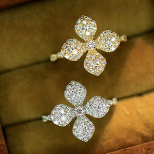 Aazuo Bijoux de luxe en or jaune massif 18 carats, or blanc, diamants véritables, design original, bagues en forme de fleur pour fiançailles féminines - Product Image 4