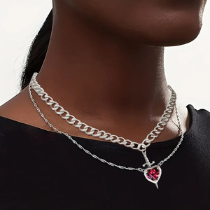 2 Stück können zusammen gebaut werden Herz und Schwert Zirkon Anhänger Halskette für Frauen Männer Paar versilbert vergoldet Choker Kette Schmuck - Product Image 2