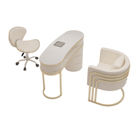 Tables de manucure modernes blanches à double ou simple poste avec plateau en marbre et ensemble de chaises avec dépoussiéreur pour poste de beauté et de manucure