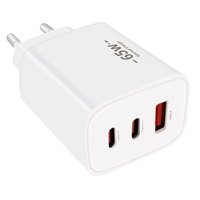Chargeur mural de voyage GaN 65W avec ports USB-A et double Type-C, chargeur rapide pour téléphone portable, iPad, tablette, ordinateur portable, Macbook