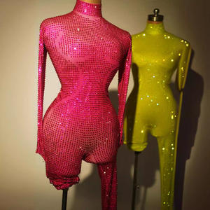 Costumes populaires discothèque Bar mince <span class=keywords><strong>combinaison</strong></span> chanteur modèle passerelle Banquet robe de soirée robe de bal strass maille <span class=keywords><strong>combinaison</strong></span> - Product Image 3