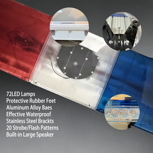 Barre lumineuse d'avertissement LED de 47 pouces, rouge et bleue, clignotante d'urgence, avec sirène et haut-parleur pour véhicules de pompiers et ambulances - Product Image 4