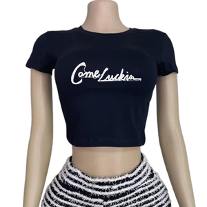 Camiseta corta básica para <span class=keywords><strong>mujer</strong></span> con serigrafía personalizada 95% <span class=keywords><strong>de</strong></span> algodón 5% Spandex, Camiseta corta <span class=keywords><strong>de</strong></span> manga corta en Stock transpirable - Product Image 1