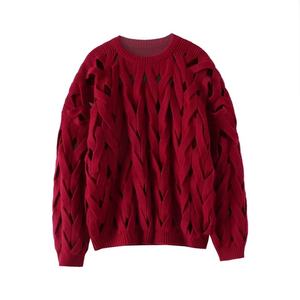 Pull décontracté pour femme en maille <span class=keywords><strong>ajourée</strong></span> à col rond avec logo frontal, haute densité de fibres (GSM élevé) - Product Image 3