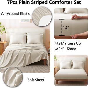 All Seasons Luxury Queen Size Comforter <strong>Sets</strong> 7 Piece Soft <strong>Bedding</strong> <strong>Set</strong> <strong>Beige</strong> Comforter <strong>Set</strong> with Sheets - Product Image 5