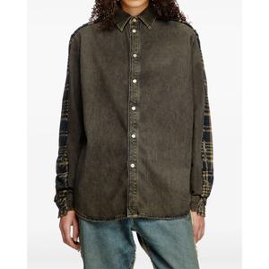 Button Down Collar Frayed Edge <b>Shirt</b> <b>Men's</b> Heavy Weight Cotton Plaid Checked Contrast Blocked <b>Flannel</b> <b>Shirts</b> <b>for</b> <b>Men</b> - Product Image 5