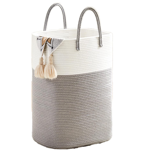 Cesto de ropa sucia de Tela Gris con cuerda de algodón, cesta tejida para ropa sucia, guardería, sala de estar, juguetes para bebés, almacenamiento de mantas - Product Image 1