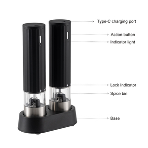 Mới Có Thể Sạc Lại Điện Hạt Tiêu Nhà Máy Xay Gia Vị Thiết Lập Với Đứng Có Thể Điều Chỉnh LED Ánh Sáng Muối Hạt Tiêu Máy Xay Thiết Lập - Product Image 5