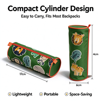 Trousse à crayons cylindrique en forme d'animal de dessin animé pour enfants, sac à stylos cylindrique portable en Oxford pour garçons et filles, pochette de rangement pour fournitures scolaires