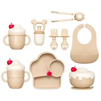 Ensemble d'alimentation pour bébé en silicone, bol à ventouse en forme de crème glacée, bavoir et anneau de dentition pour les repas quotidiens des enfants