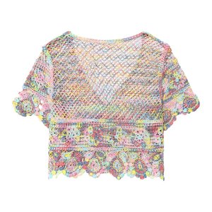 PB&ZA Al por mayor, cárdigan de punto calado hecho a ganchillo, nuevo estilo de verano, <span class=keywords><strong>camiseta</strong></span> top para mujer con rayas verticales, moda holgada que estiliza la figura. - Product Image 2