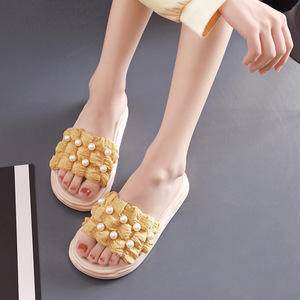 Pop pantoufles perle <span class=keywords><strong>tissu</strong></span> plate-forme chaussures femmes printemps porter merde sentiment plate-forme plage <span class=keywords><strong>tongs</strong></span> - Product Image 2
