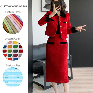 Polyester Casual Autumn Solid Button Pockets Turn Down Collar Khaki Women's Two Pieces Tweed Midi <strong>Skirt</strong> Suit Jackets <strong>Blazer</strong> <strong>Set</strong> - Product Image 2