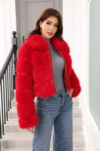 Jaket Bulu Imitasi Wanita Kerah Tinggi, Jaket Bulu Palsu, Mantel Warna Solid Multiwarna, Fashion Jalanan Grosir, Musim Dingin Hangat - Product Image 5