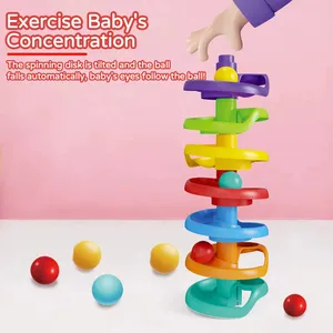 Mainan edukasi jalur pelangi bayi, mainan bola bergulir warna-warni untuk balita