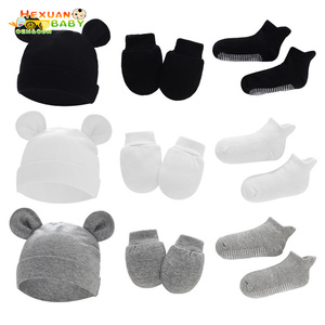 OEM-Conjunto de <span class=keywords><strong>gorro</strong></span> <span class=keywords><strong>y</strong></span> mitones para bebé recién <span class=keywords><strong>nacido</strong></span>, diseño personalizado, conjunto de punto, Sombreros con nudo superior - Product Image 1