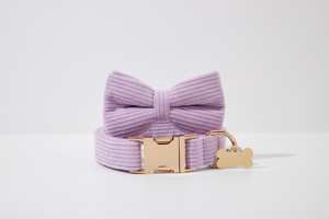 Correa de perro de pana lavanda. Intervenga para niña perro. Cachorro con lazo personalizado. Conjunto de arnés y correa para collar de perro - Product Image 4