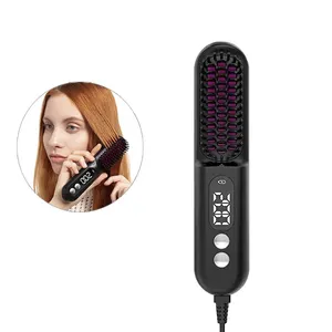 Cordless Electric Hair Straightening Brush USB Rechargeable Hair Straightener Comb