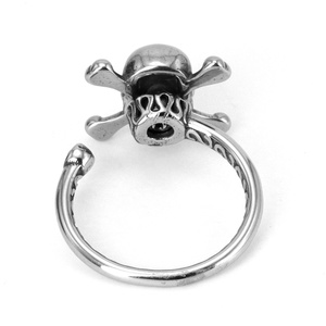 316L Stainless Steel Fidget <b>Ring</b> for Anxiety <b>Skull</b> and Crossbones Design Black Gemstone Accent Open Adjustable Dark Jewelry - Product Image 3