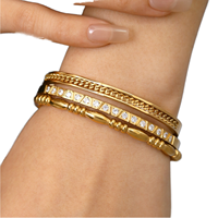 Ensemble de bracelets géométriques vintage Gaovo pour femmes, plaqué or 18 carats, acier inoxydable, 3 pièces, empilables, pierres naturelles, bracelets tendance