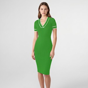 <span class=keywords><strong>Robe</strong></span> chemisier maxi tricotée taille haute ajustée à contraste de couleurs pour femme, style A-line, idéale pour l'été – Personnalisation OEM/ODM - Product Image 3