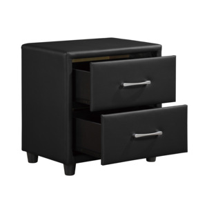 Comodino Contemporaneo in Ecopelle Nera con 2 Cassetti e Maniglie Argento, Arredamento Elegante - Product Image 5