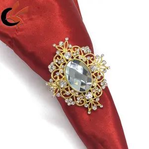 Décoration de table de fête de mariage plaqué or clair verre anneaux de serviette en cristal strass