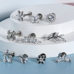 Gioielli per Piercing in Titanio ASTM-F136 con Zirconi, Orecchini a Lobo Piatto con Filettatura Interna per <span class=keywords><strong>Tragus</strong></span>, Helix, Daith, Labret e Anelli Labiali Sexy - Product Image 2