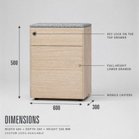 Meuble de rangement mobile sur roulettes à 2 tiroirs avec serrure à clé, dessus gris moucheté, pour bureau