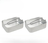 Kotak makan siang taktis gaya Inggris, 2 buah set kotak makan siang taktis 380g aluminium berkemah Mess ganda 2 buah