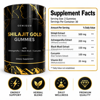 Gummies de Shilajit avec Ashwagandha et Gingembre pour l'énergie et la croissance musculaire des adultes, 2 par jour, flacon de 60 unités