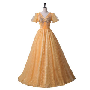 Turmeric Long Evening Gown Women Stage Performance Puff Skirt Vocal Music Host Costume Polyester Fabric Adult Size 12-15 - Product Image 5