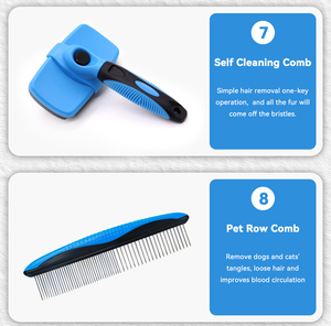 Kit de 8 Productos para el Cuidado de Mascotas: Cepillo, Peine Autolimpiante para Gatos, Guante Quita Pelos, Peine Antipulgas, Cortaúñas para Perros con Lima - Product Image 6